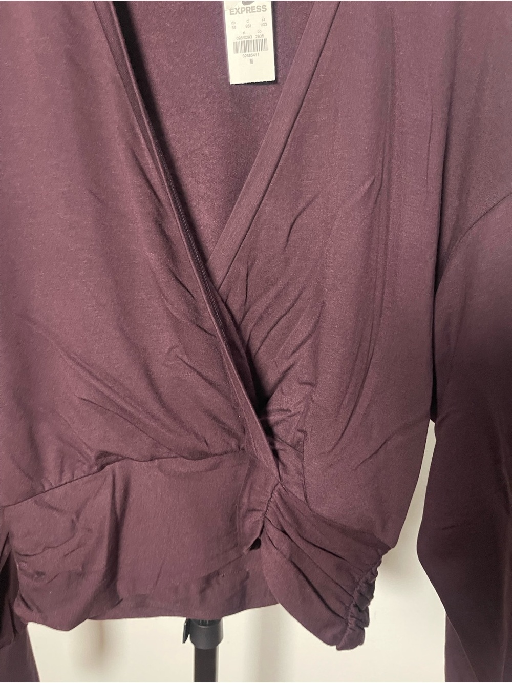 Express Plum Ruched Surplice Long Sleeve Top - Picture 2 of 7